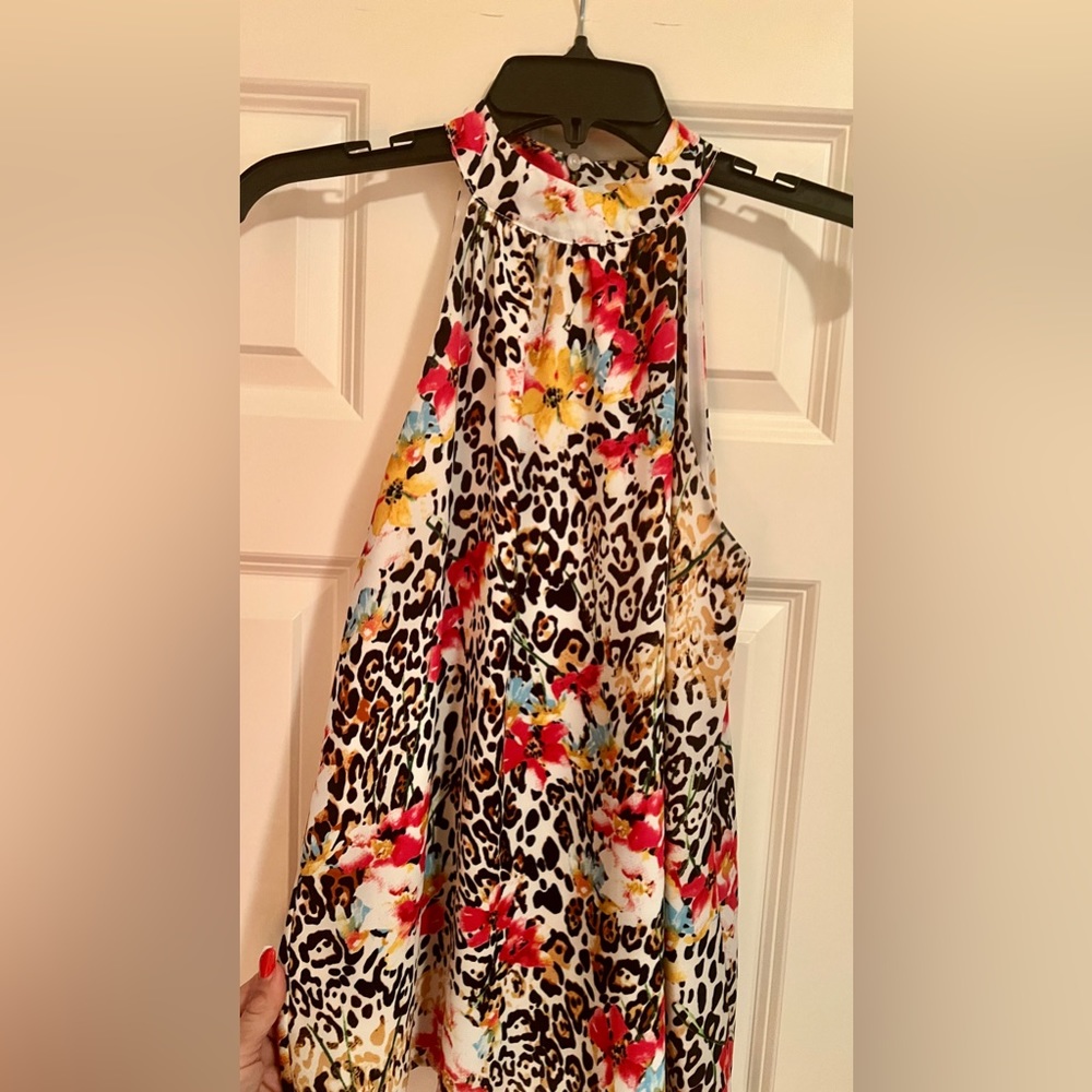 Colorful sleeveless print Gibson halter neck top